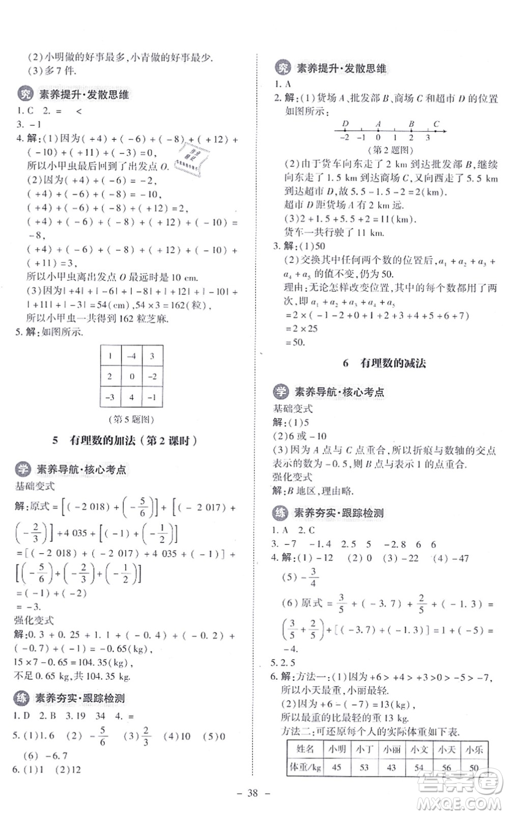 北京師范大學出版社2021課內(nèi)課外直通車七年級數(shù)學上冊北師大版答案