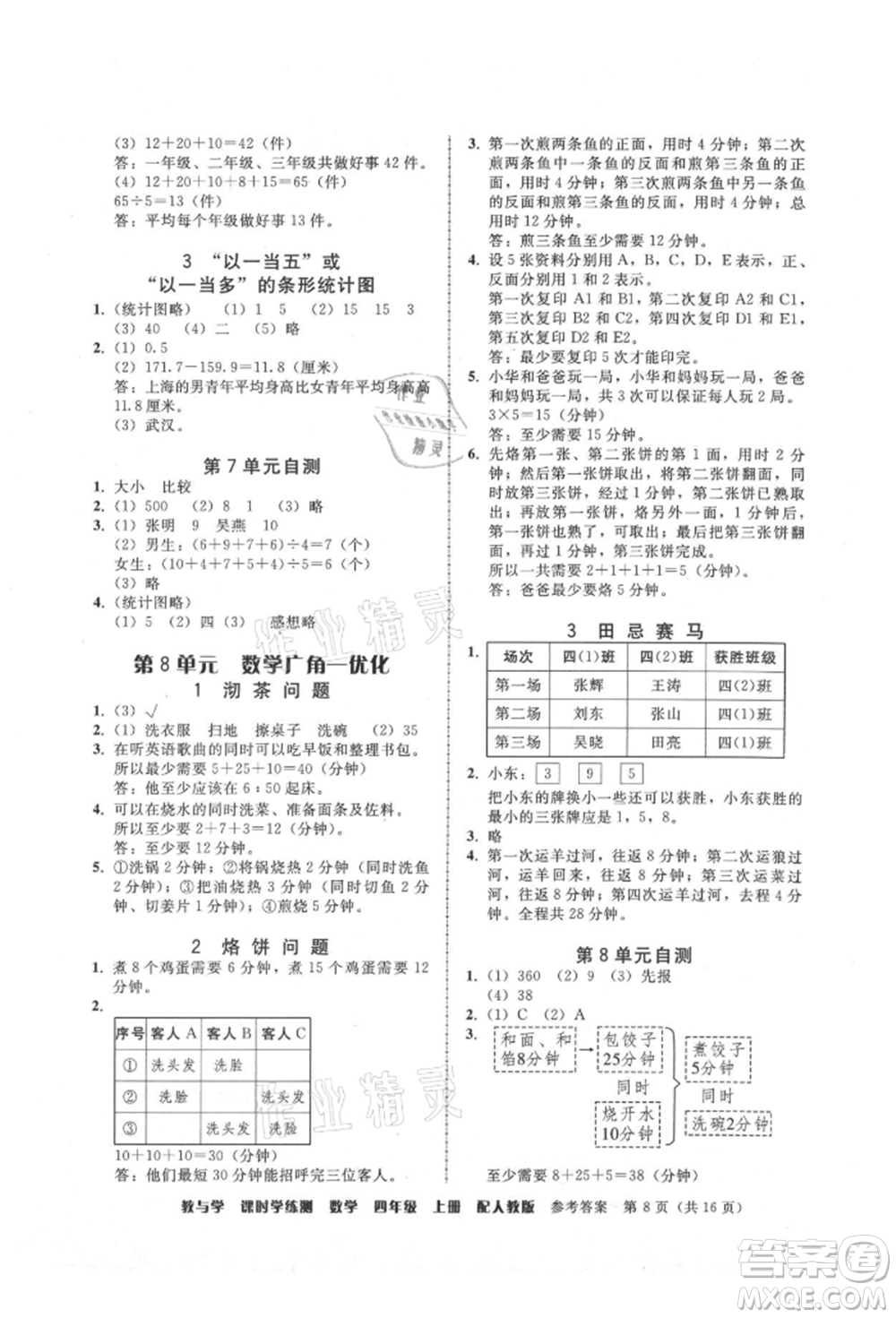 安徽人民出版社2021華翰文化教與學(xué)課時(shí)學(xué)練測(cè)四年級(jí)數(shù)學(xué)上冊(cè)人教版參考答案