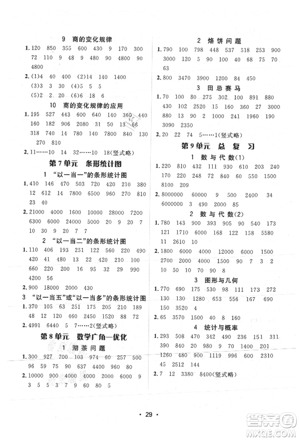 安徽人民出版社2021華翰文化教與學(xué)課時(shí)學(xué)練測(cè)四年級(jí)數(shù)學(xué)上冊(cè)人教版參考答案