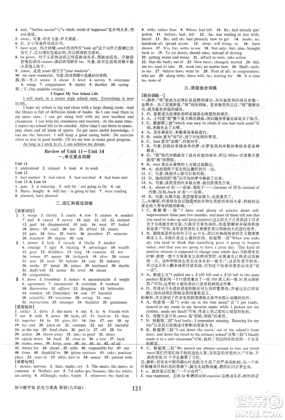 天津科學(xué)技術(shù)出版社2021初中新學(xué)案優(yōu)化與提高九年級(jí)英語練習(xí)本人教版參考答案