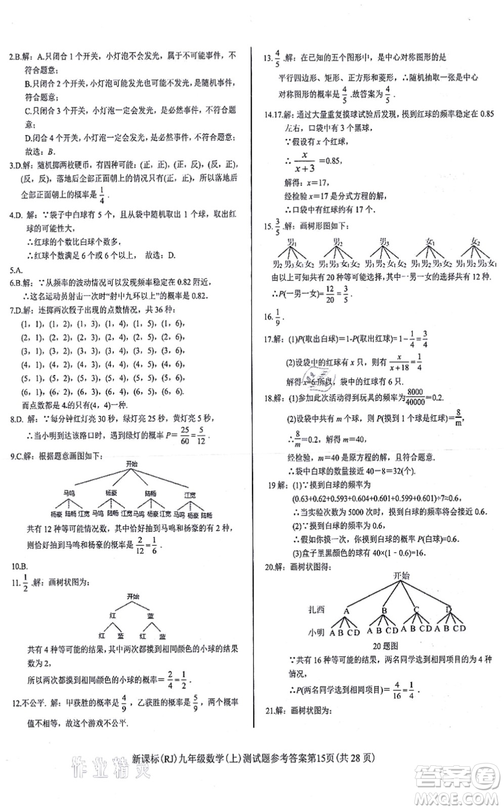 陽(yáng)光出版社2021學(xué)考2+1隨堂10分鐘平行性測(cè)試題九年級(jí)數(shù)學(xué)上冊(cè)RJ人教版答案