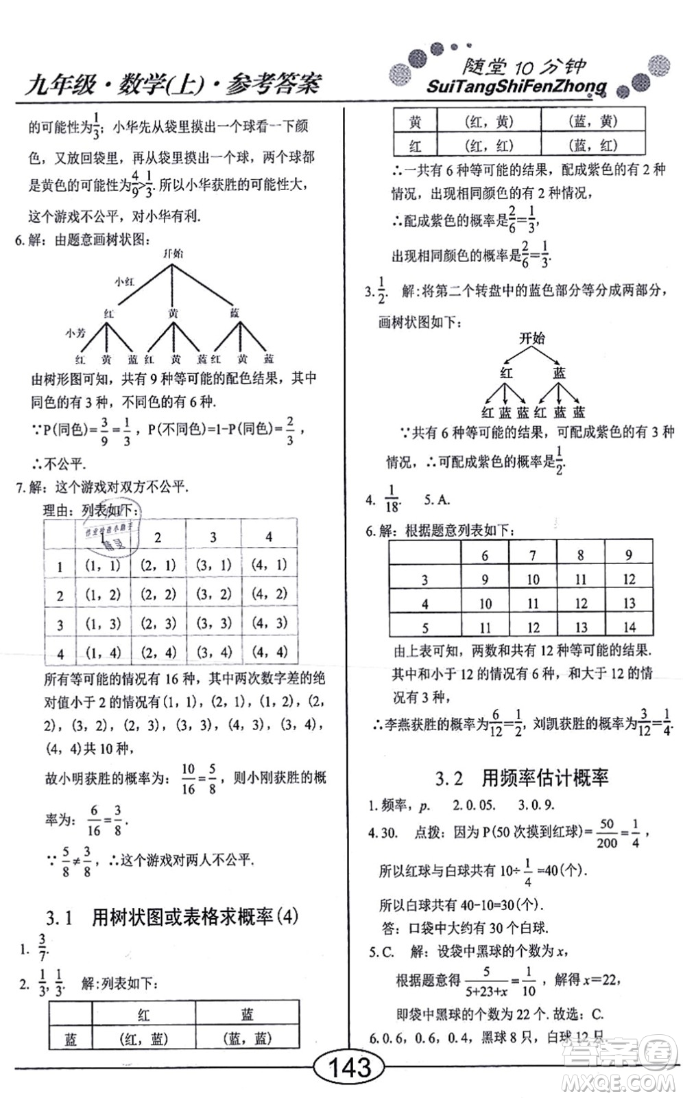 陽(yáng)光出版社2021學(xué)考2+1隨堂10分鐘平行性測(cè)試題九年級(jí)數(shù)學(xué)上冊(cè)BS北師版答案