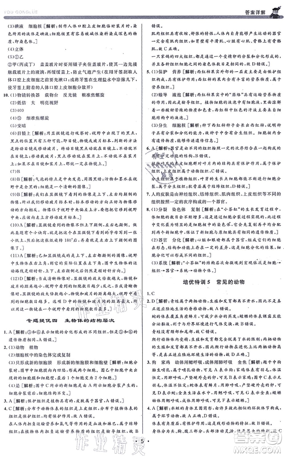 浙江人民出版社2021優(yōu)+攻略七年級科學上冊Z浙教版答案