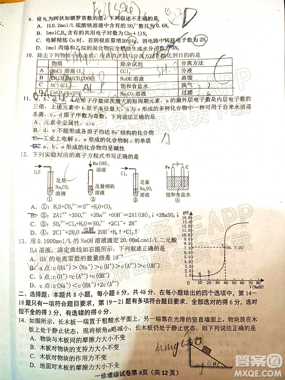 達州市普通高中2022屆第一次診斷性測試?yán)砜凭C合試題及答案