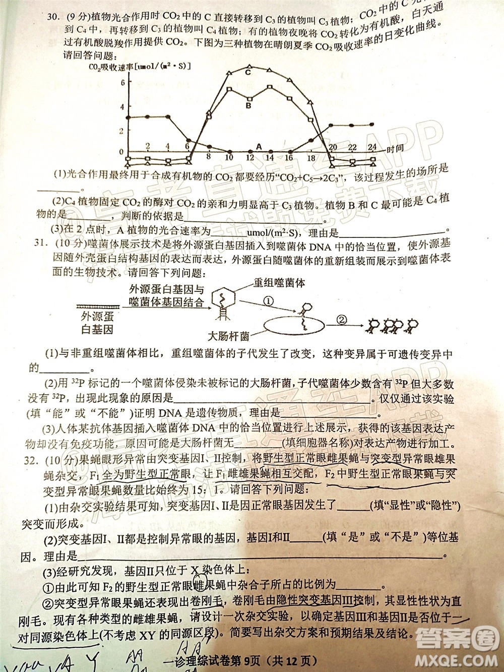 達州市普通高中2022屆第一次診斷性測試?yán)砜凭C合試題及答案
