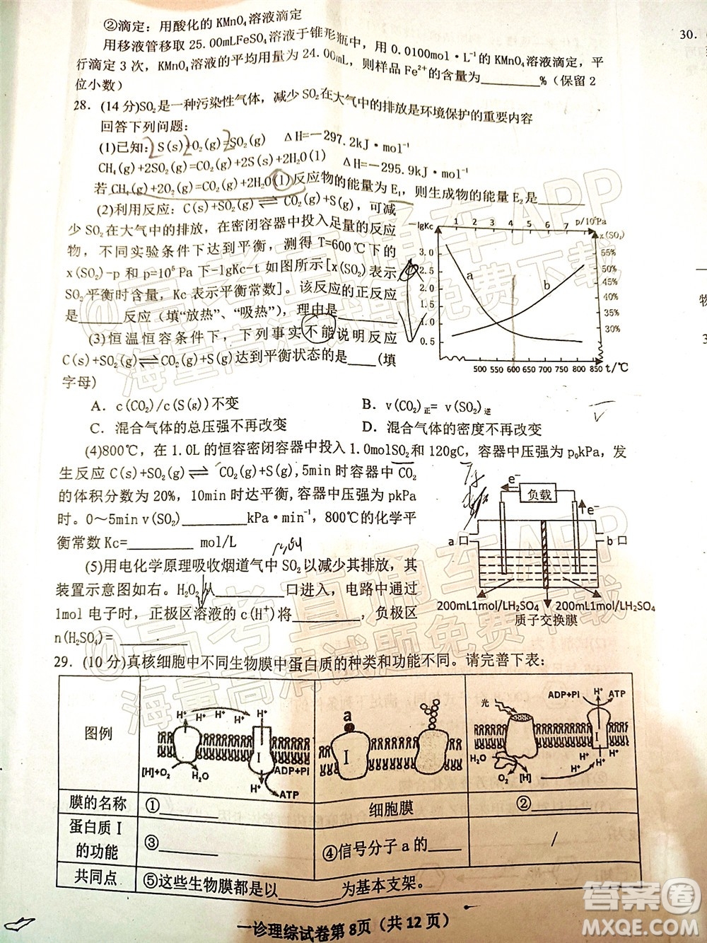 達州市普通高中2022屆第一次診斷性測試?yán)砜凭C合試題及答案
