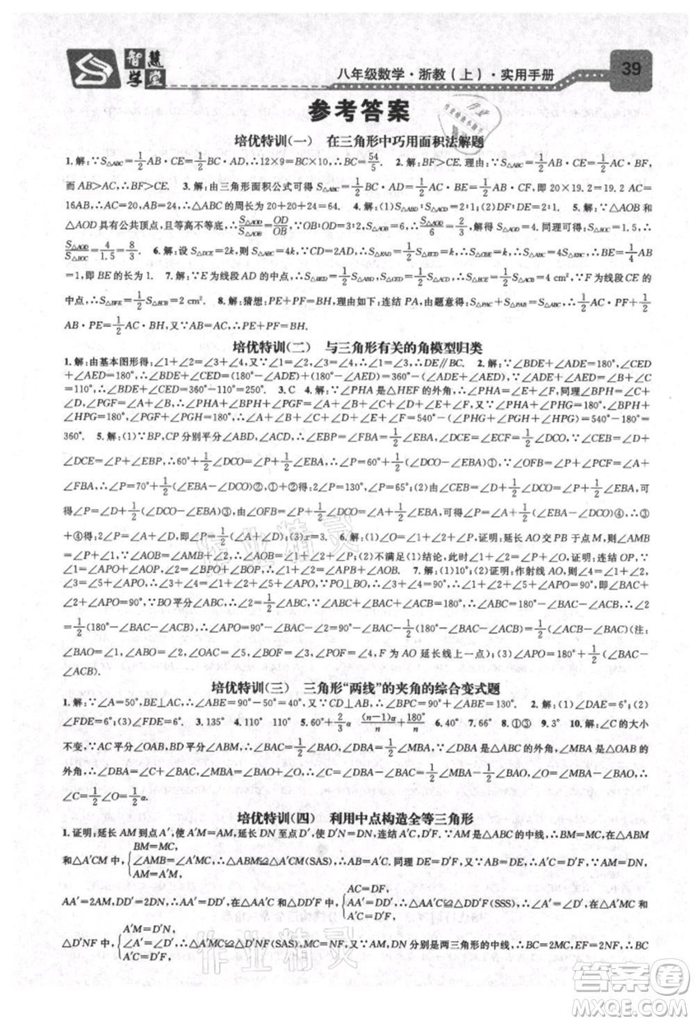 天津科學技術出版社2021智慧學堂核心素養(yǎng)提升法八年級數學上冊浙教版浙江專版參考答案