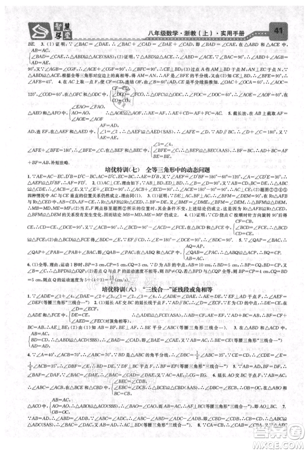 天津科學技術出版社2021智慧學堂核心素養(yǎng)提升法八年級數學上冊浙教版浙江專版參考答案
