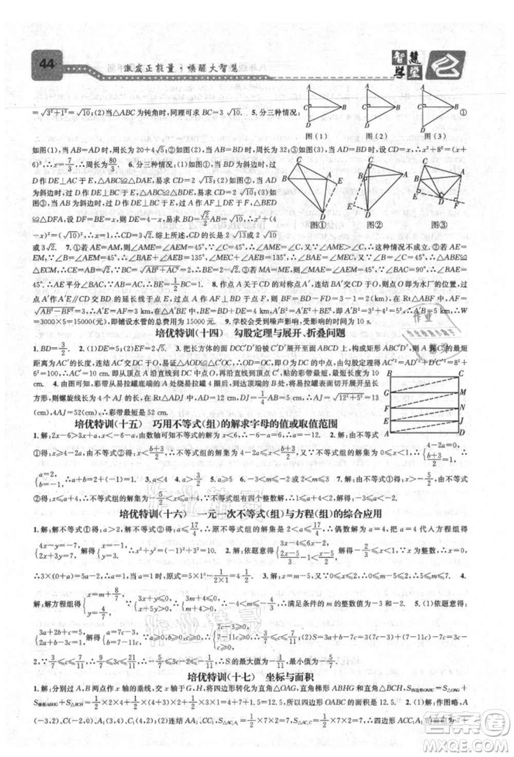 天津科學技術出版社2021智慧學堂核心素養(yǎng)提升法八年級數學上冊浙教版浙江專版參考答案