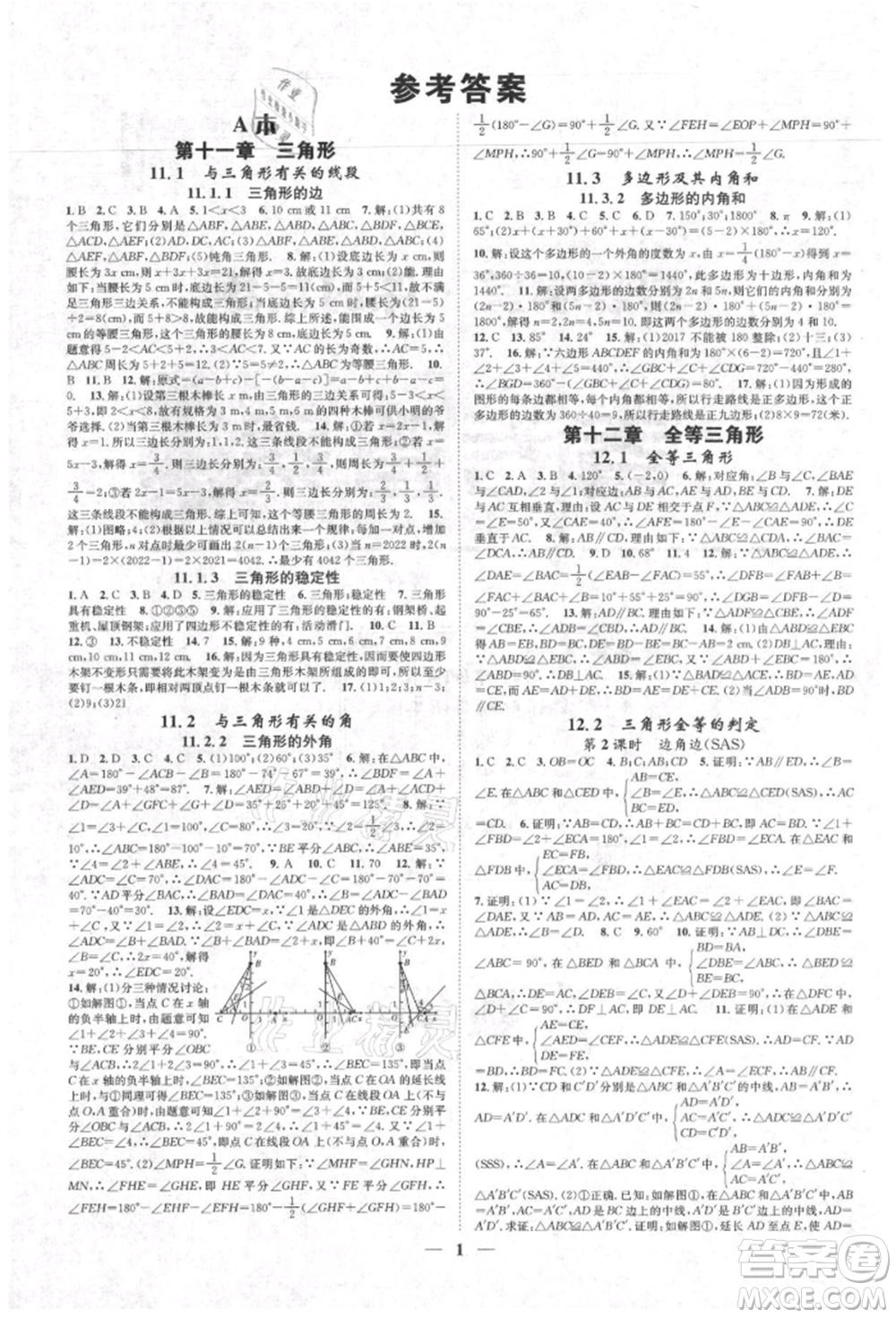 天津科學技術(shù)出版社2021智慧學堂核心素養(yǎng)提升法八年級數(shù)學上冊人教版臺州專版參考答案