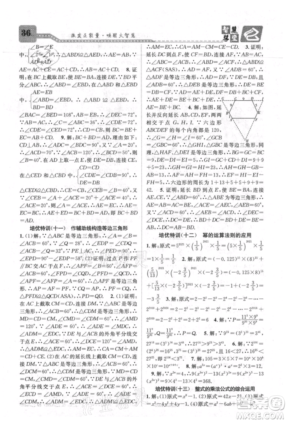 天津科學技術(shù)出版社2021智慧學堂核心素養(yǎng)提升法八年級數(shù)學上冊人教版臺州專版參考答案