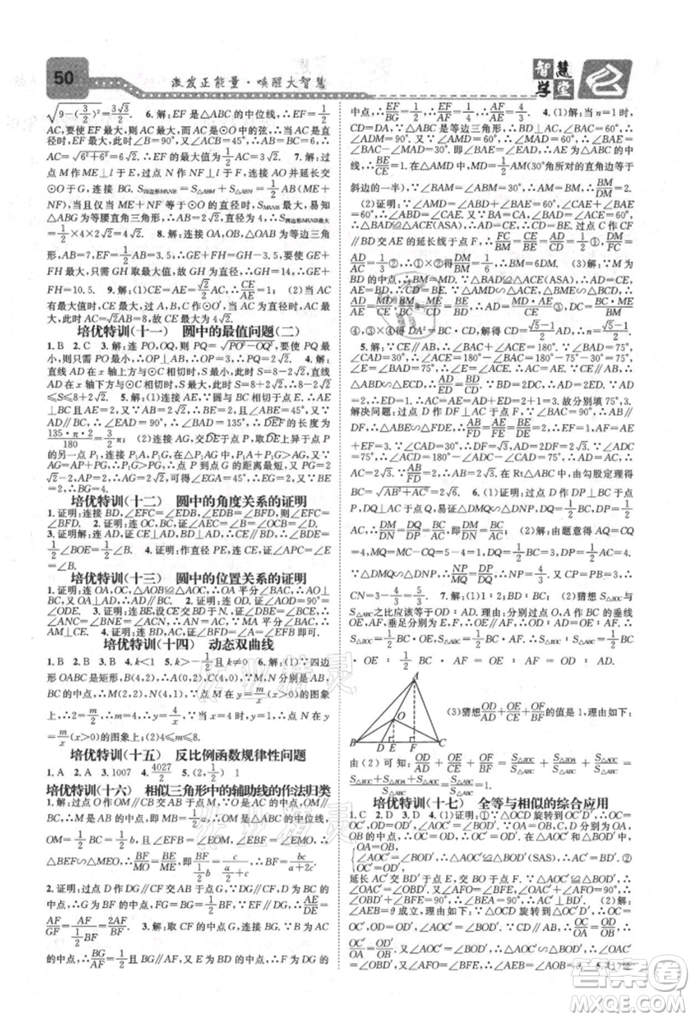 天津科學(xué)技術(shù)出版社2021智慧學(xué)堂核心素養(yǎng)提升法九年級(jí)數(shù)學(xué)人教版臺(tái)州專版參考答案