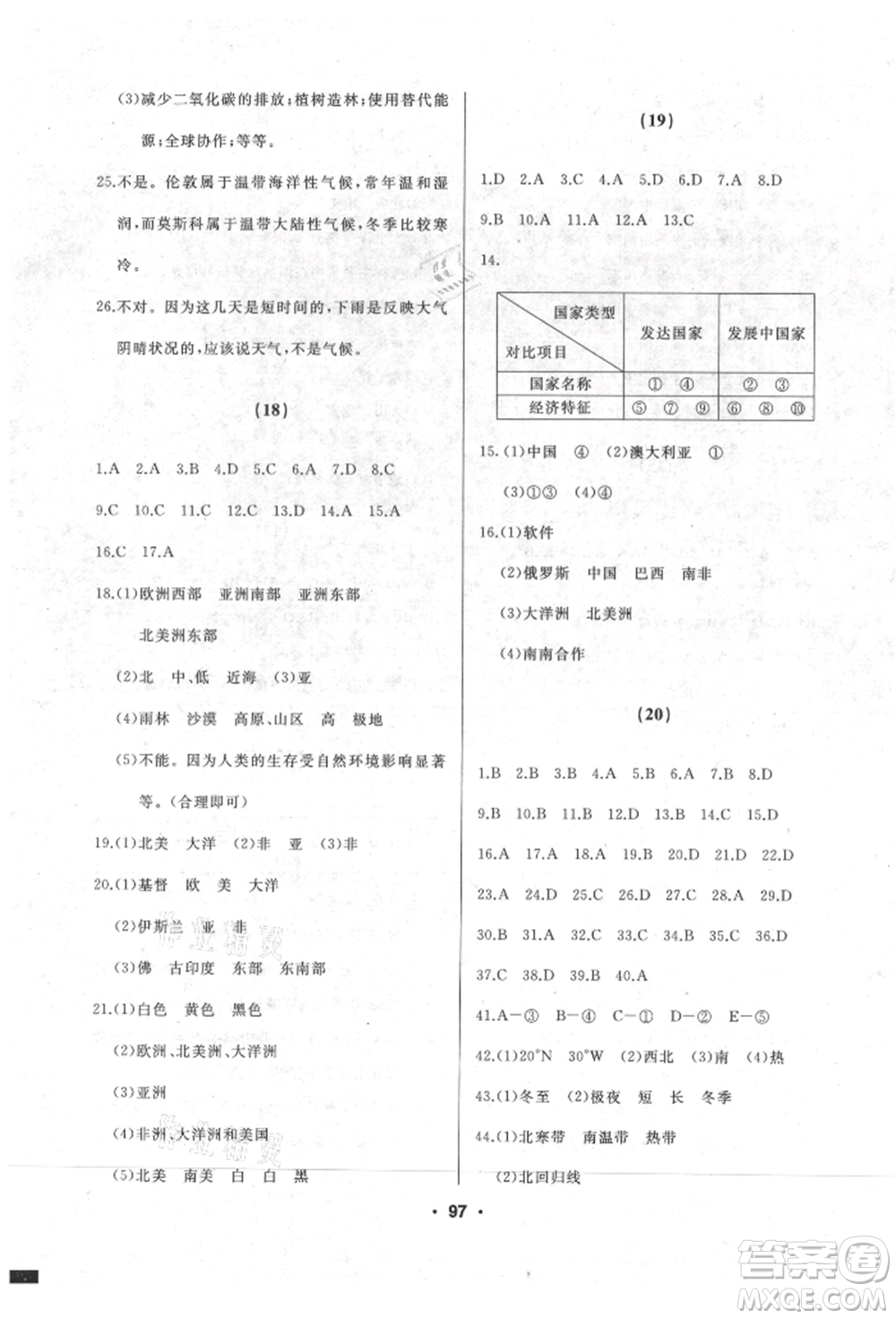 湖南地圖出版社2021試題優(yōu)化課堂同步七年級地理上冊人教版參考答案