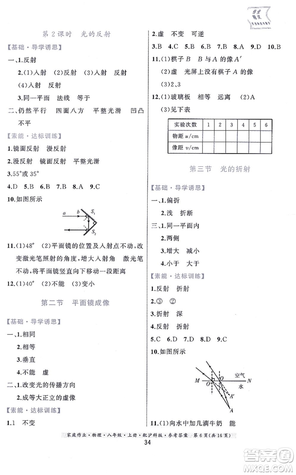 貴州科技出版社2021家庭作業(yè)八年級(jí)物理上冊(cè)滬科版答案