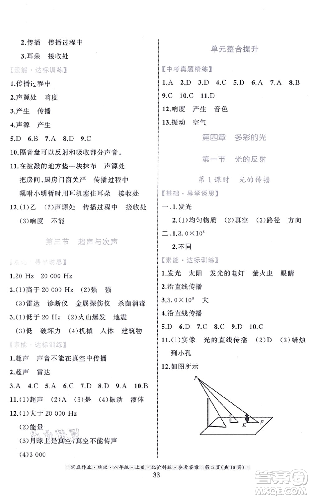 貴州科技出版社2021家庭作業(yè)八年級(jí)物理上冊(cè)滬科版答案