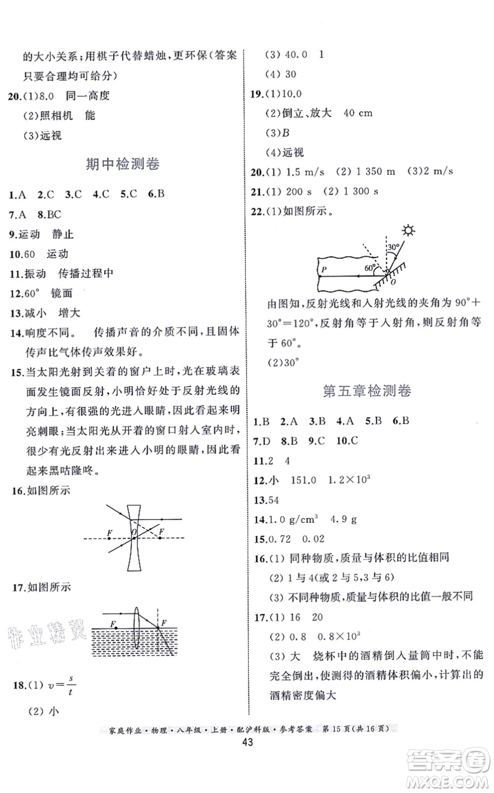 貴州科技出版社2021家庭作業(yè)八年級(jí)物理上冊(cè)滬科版答案