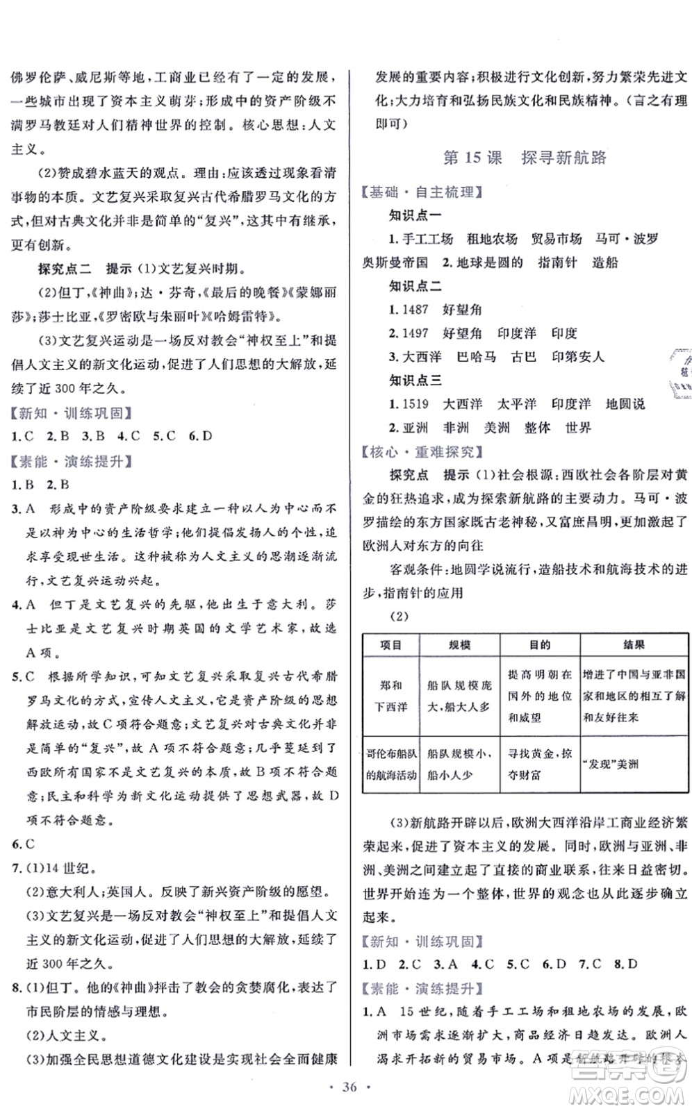 貴州教育出版社2021家庭作業(yè)九年級歷史上冊人教版答案