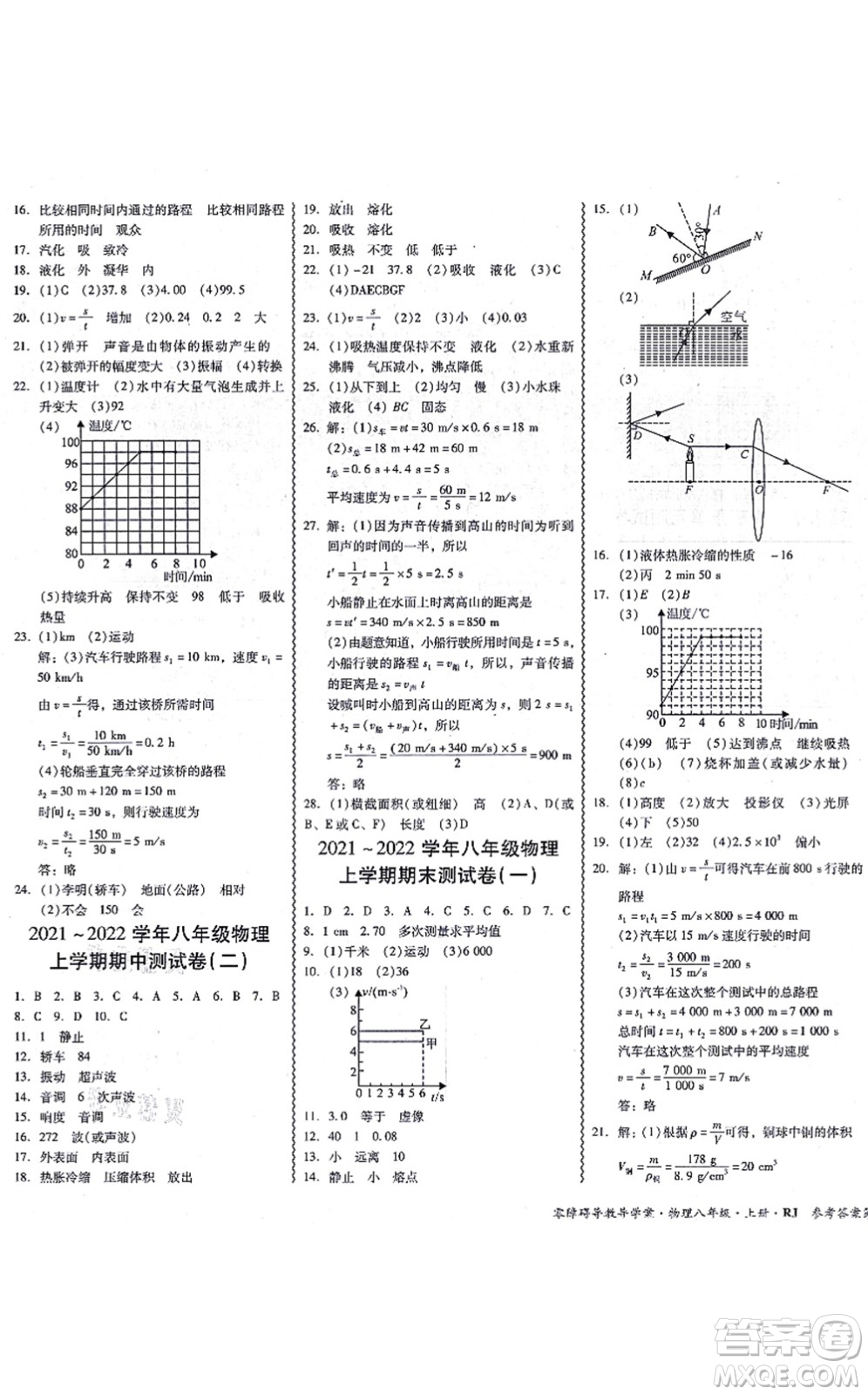 電子科技大學(xué)出版社2021零障礙導(dǎo)教導(dǎo)學(xué)案八年級(jí)物理上冊(cè)RJWL人教版答案