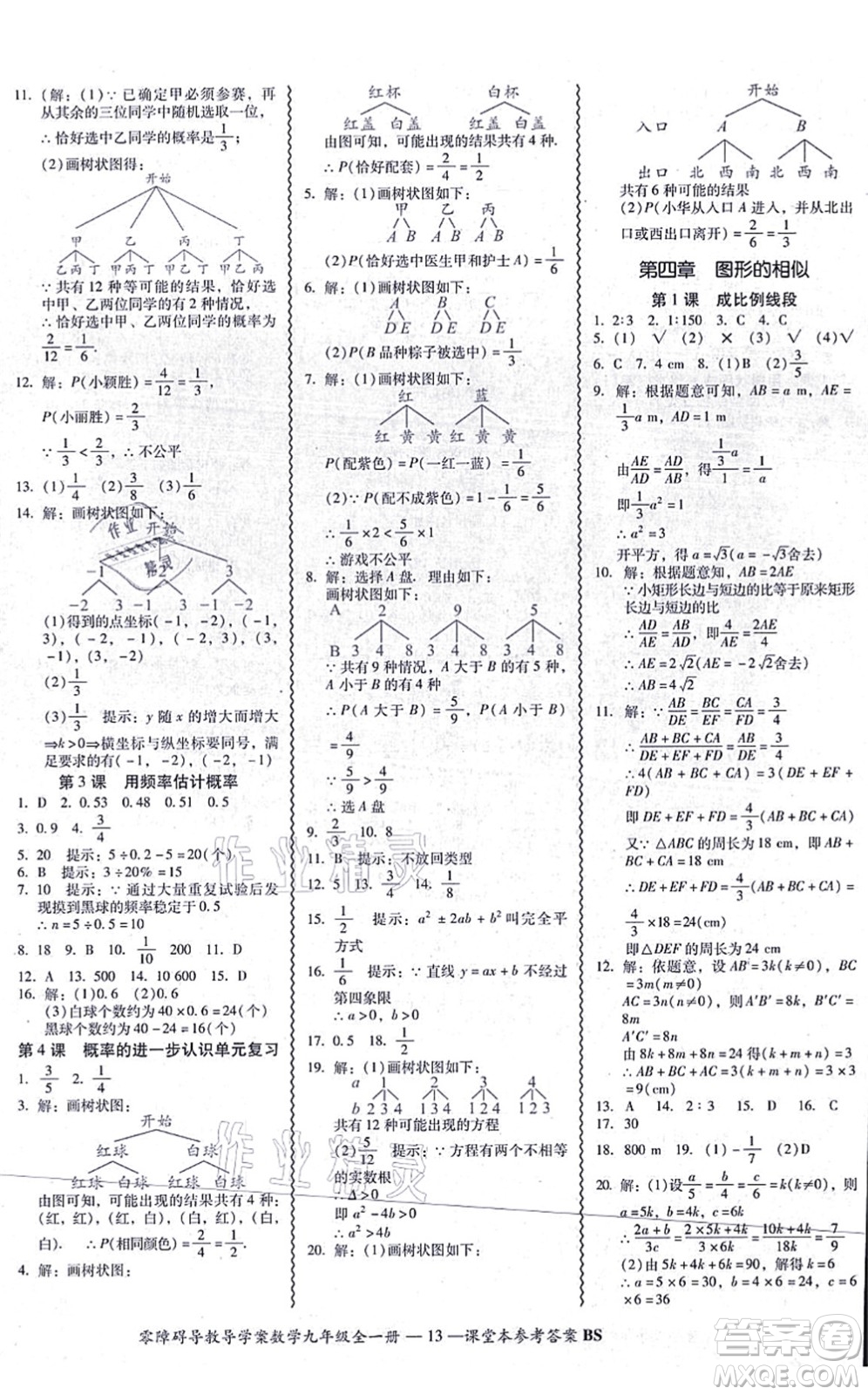 電子科技大學出版社2021零障礙導(dǎo)教導(dǎo)學案九年級數(shù)學全一冊BSSX北師版答案