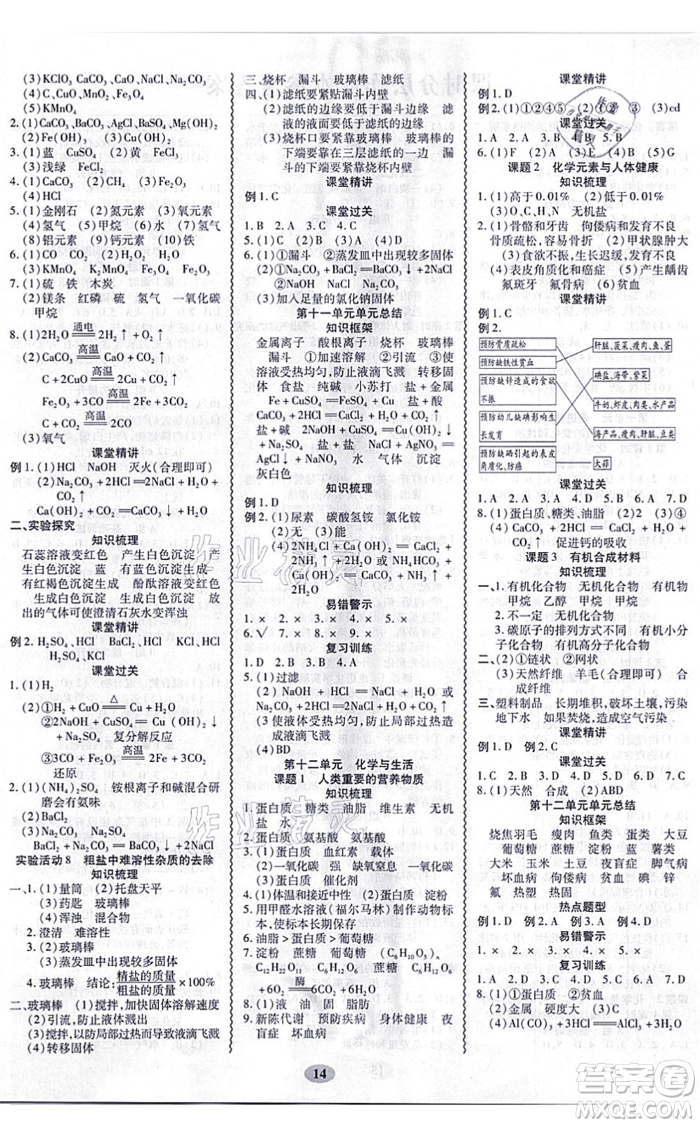 電子科技大學(xué)出版社2021零障礙導(dǎo)教導(dǎo)學(xué)案九年級(jí)化學(xué)全一冊(cè)RJHX人教版答案