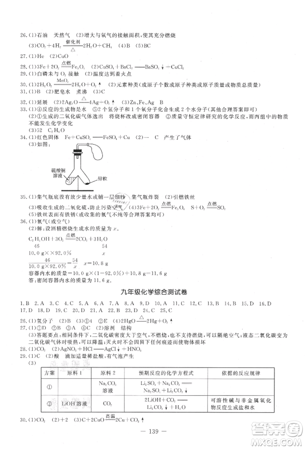 吉林教育出版社2021創(chuàng)新思維全程備考金題一卷通九年級化學(xué)人教版參考答案