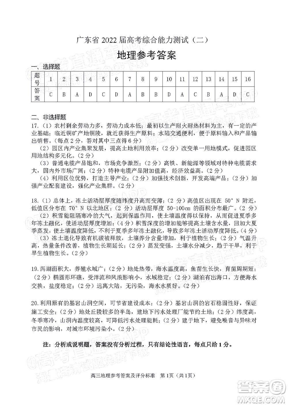 廣東省2022屆高三綜合能力測(cè)試二地理試題及答案
