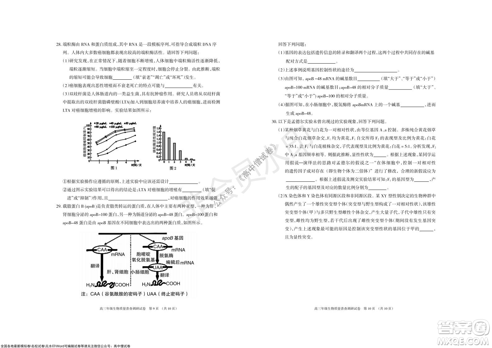 2022屆呼和浩特市高三年級(jí)質(zhì)量普查調(diào)研考試生物試題及答案