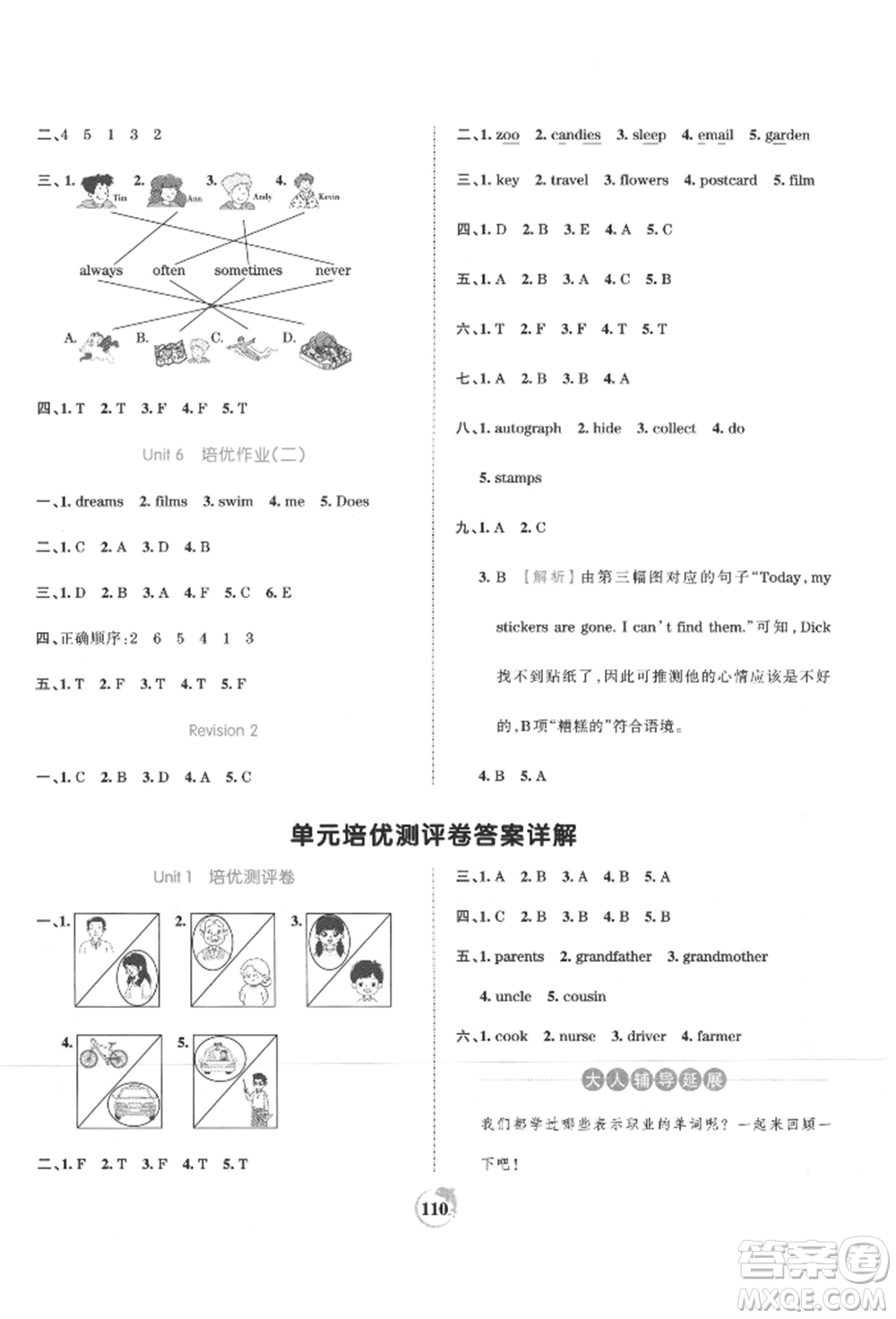 江西人民出版社2021王朝霞德才兼?zhèn)渥鳂I(yè)創(chuàng)新設(shè)計(jì)五年級英語上冊劍橋版參考答案