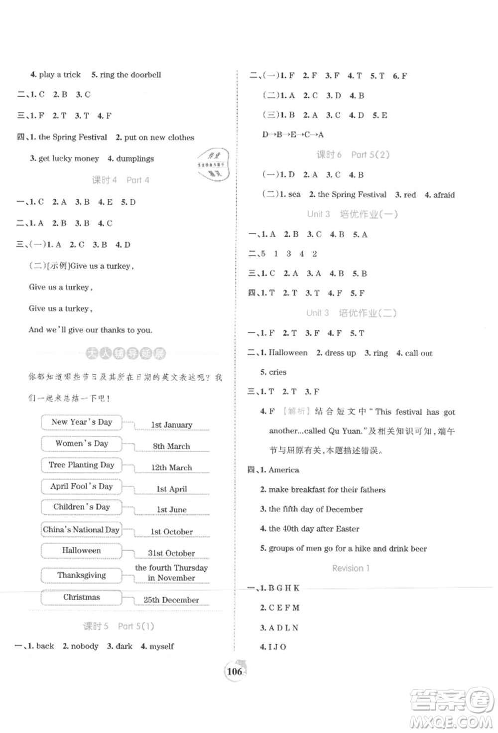 江西人民出版社2021王朝霞德才兼?zhèn)渥鳂I(yè)創(chuàng)新設(shè)計六年級英語上冊劍橋版參考答案