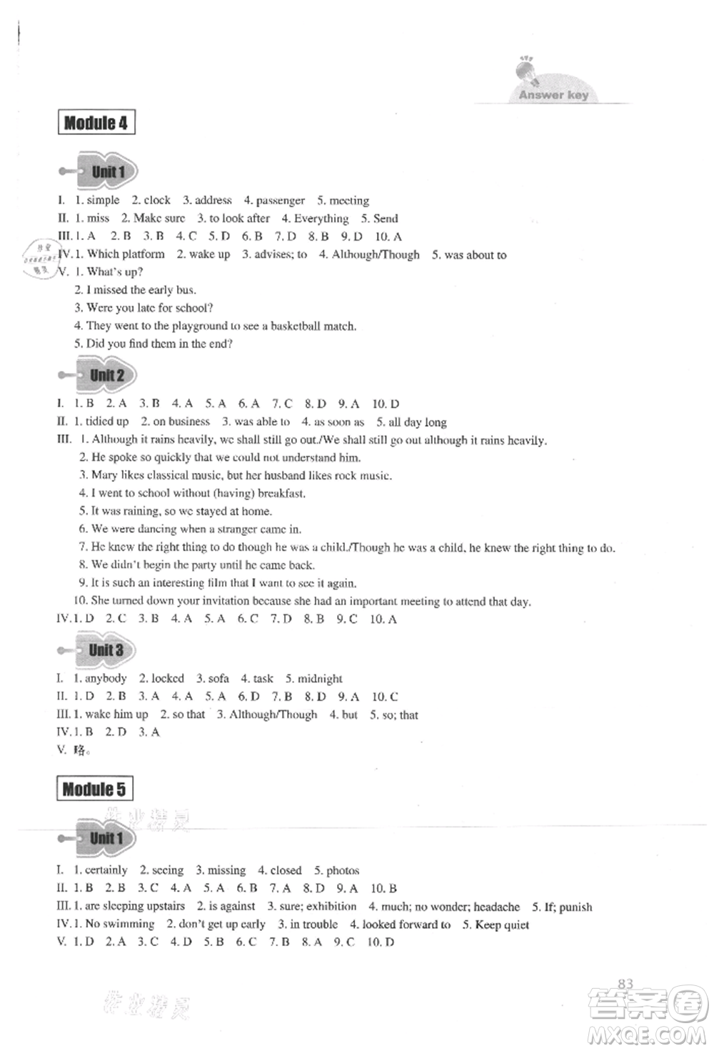 外語教學(xué)與研究出版社2021初中英語同步練習(xí)冊九年級上冊外研版參考答案