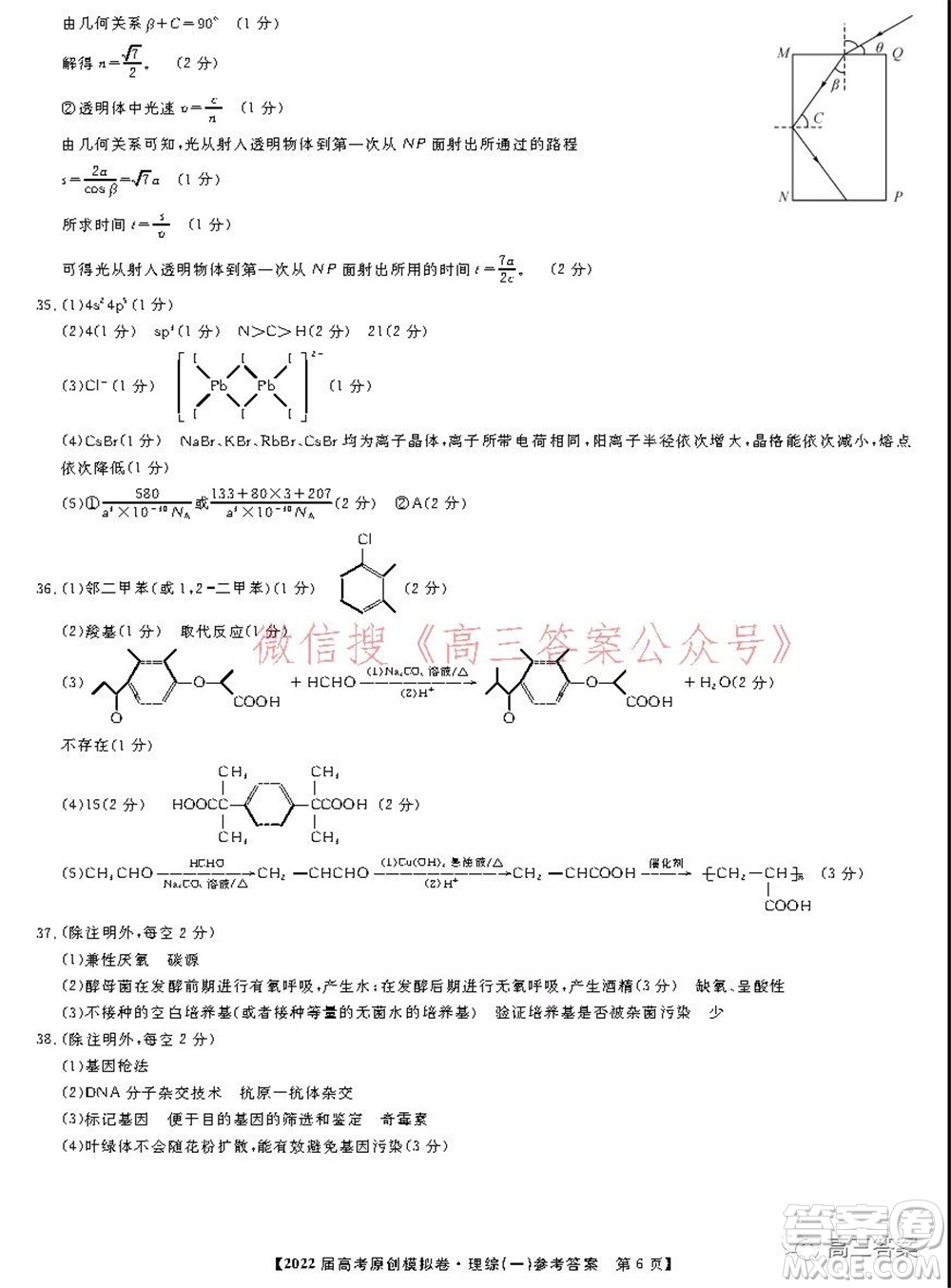 2022屆高考精準(zhǔn)備考原創(chuàng)模擬卷一理科綜合試題及答案