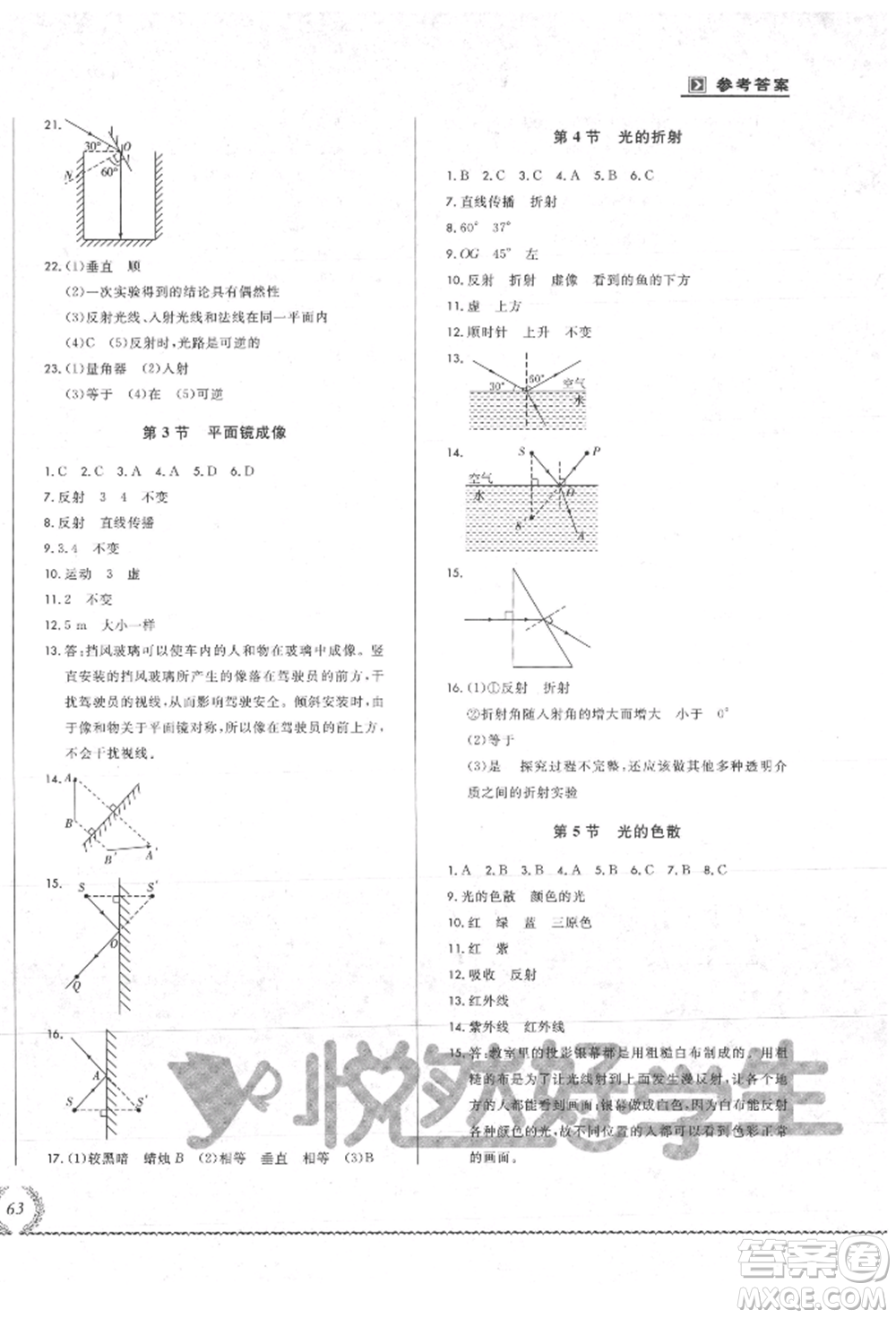 吉林教育出版社2021悅?cè)缓脤W(xué)生必開卷八年級(jí)物理上冊(cè)人教版吉林專版參考答案