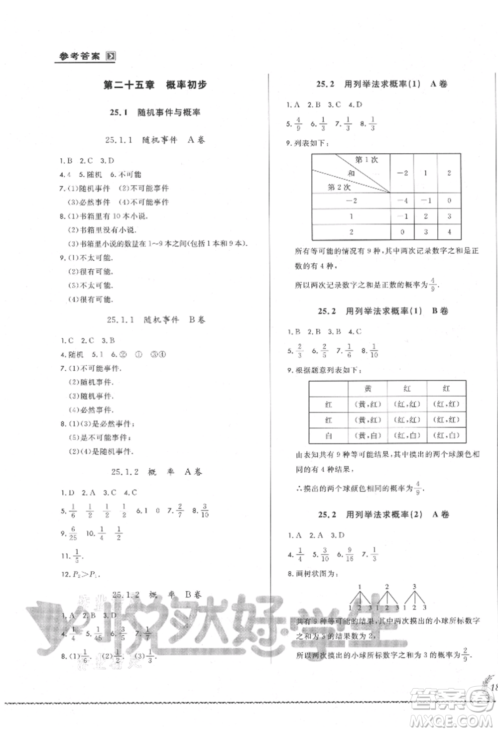 吉林教育出版社2021悅?cè)缓脤W(xué)生必開卷九年級數(shù)學(xué)人教版吉林專版參考答案