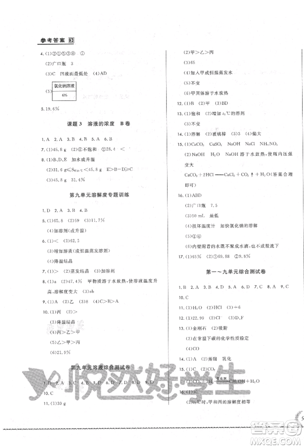吉林教育出版社2021悅?cè)缓脤W生必開卷九年級化學人教版吉林專版參考答案