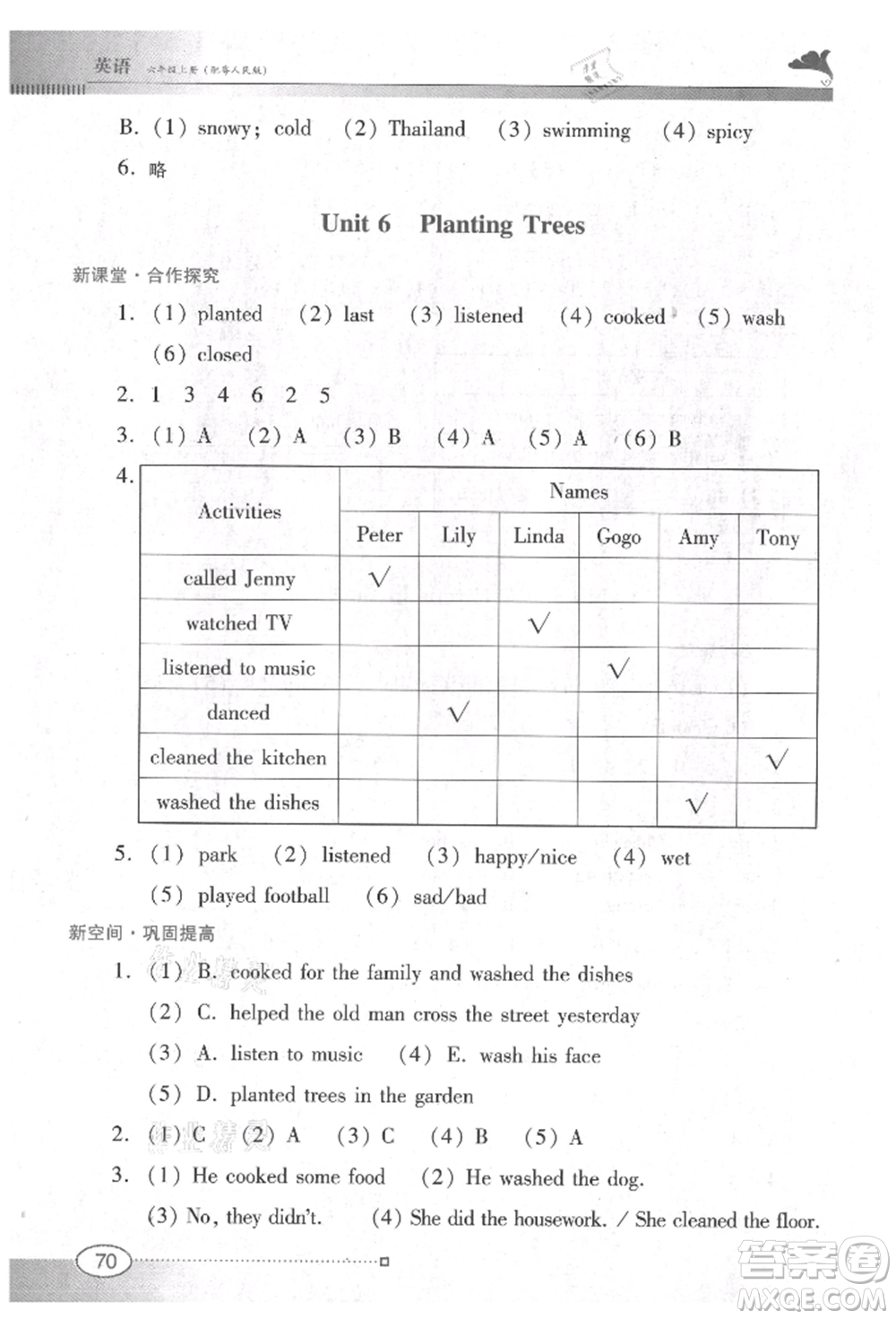 廣東教育出版社2021南方新課堂金牌學案六年級上冊英語粵人版參考答案