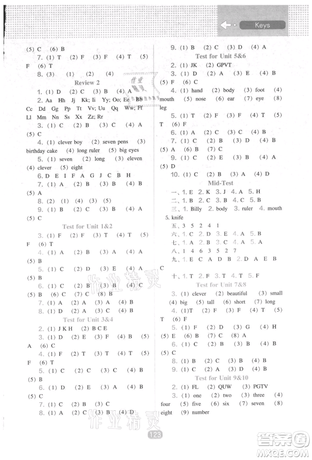遼海出版社2021新課程能力培養(yǎng)三年級起點(diǎn)三年級英語上冊遼師大版參考答案