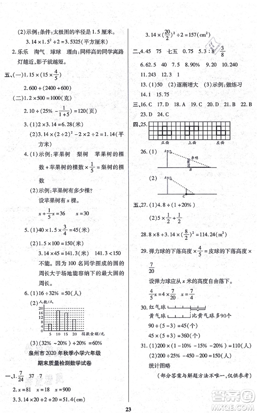 沈陽出版社2021培優(yōu)三好生課時作業(yè)六年級數(shù)學上冊B北師版福建專版答案