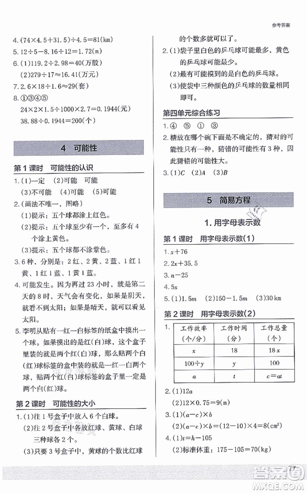江蘇鳳凰美術(shù)出版社2021木頭馬解決問(wèn)題小狀元五年級(jí)數(shù)學(xué)上冊(cè)RJ人教版答案