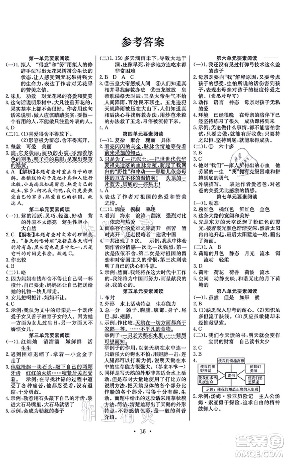 合肥工業(yè)大學(xué)出版社2021全頻道課時(shí)作業(yè)五年級(jí)語文上冊(cè)人教版答案