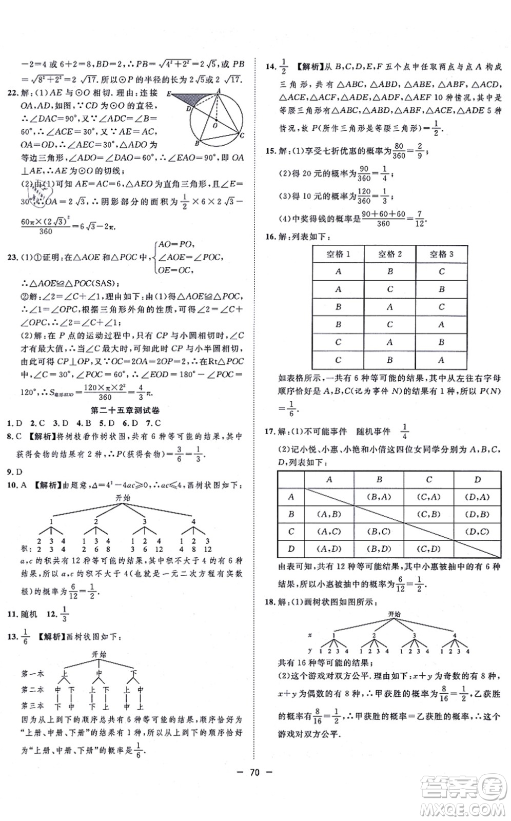 合肥工業(yè)大學(xué)出版社2021全頻道課時作業(yè)九年級數(shù)學(xué)上冊RJ人教版答案