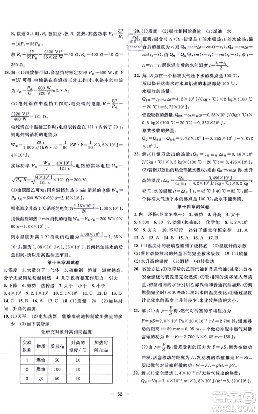 合肥工業(yè)大學(xué)出版社2021全頻道課時作業(yè)九年級物理上冊RJ人教版答案