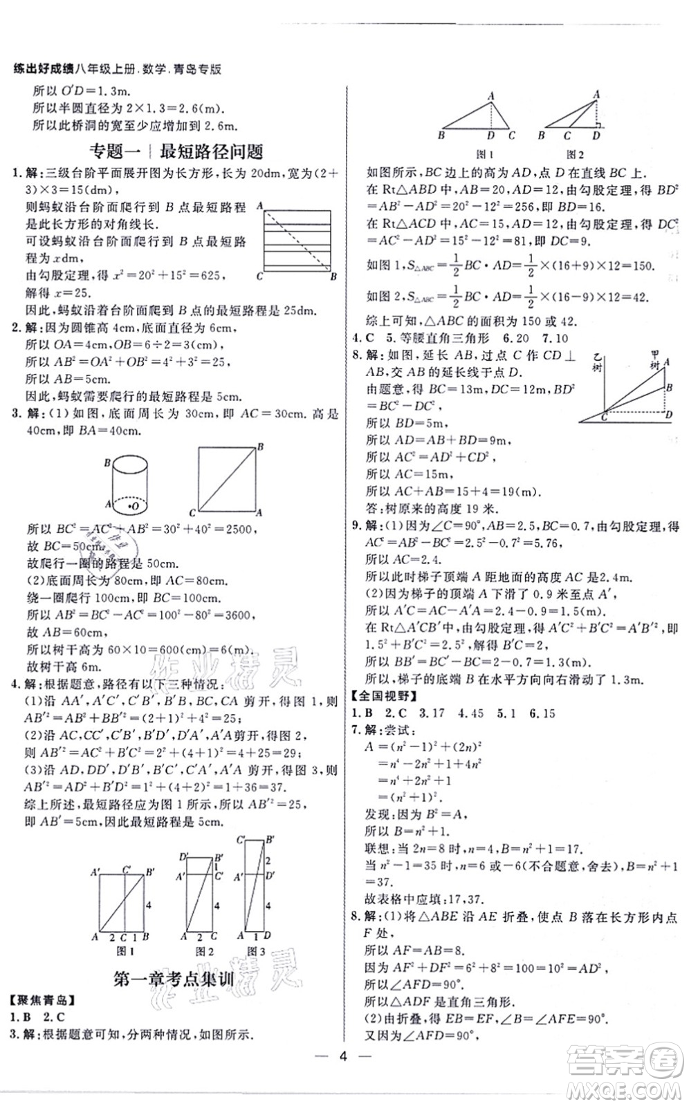 南方出版社2021練出好成績八年級數(shù)學(xué)上冊北師大版青島專版答案