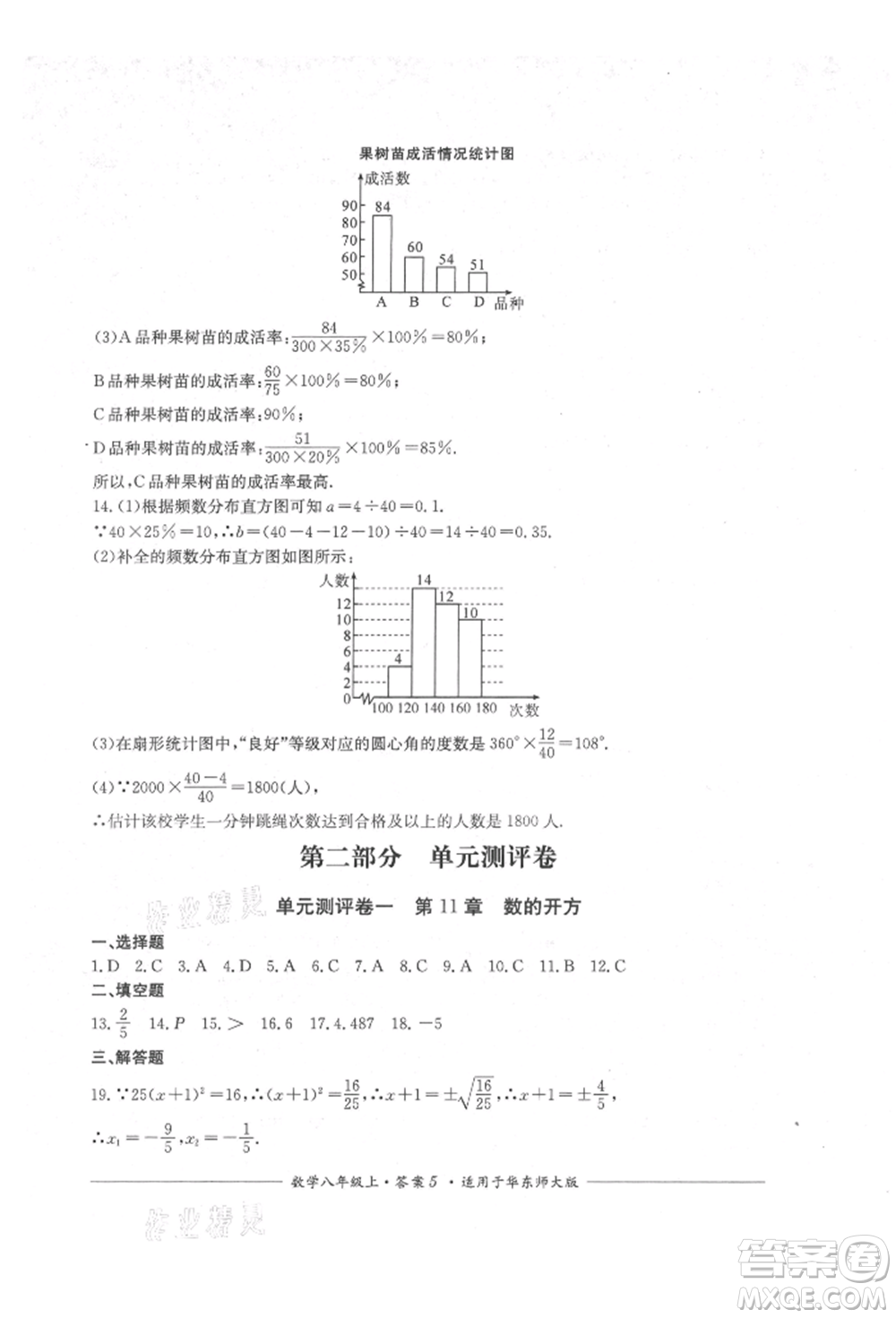 四川教育出版社2021單元測評八年級數(shù)學(xué)上冊華師大版參考答案