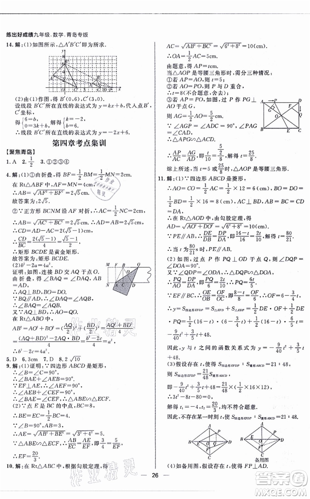 南方出版社2021練出好成績九年級(jí)數(shù)學(xué)全一冊北師大版青島專版答案