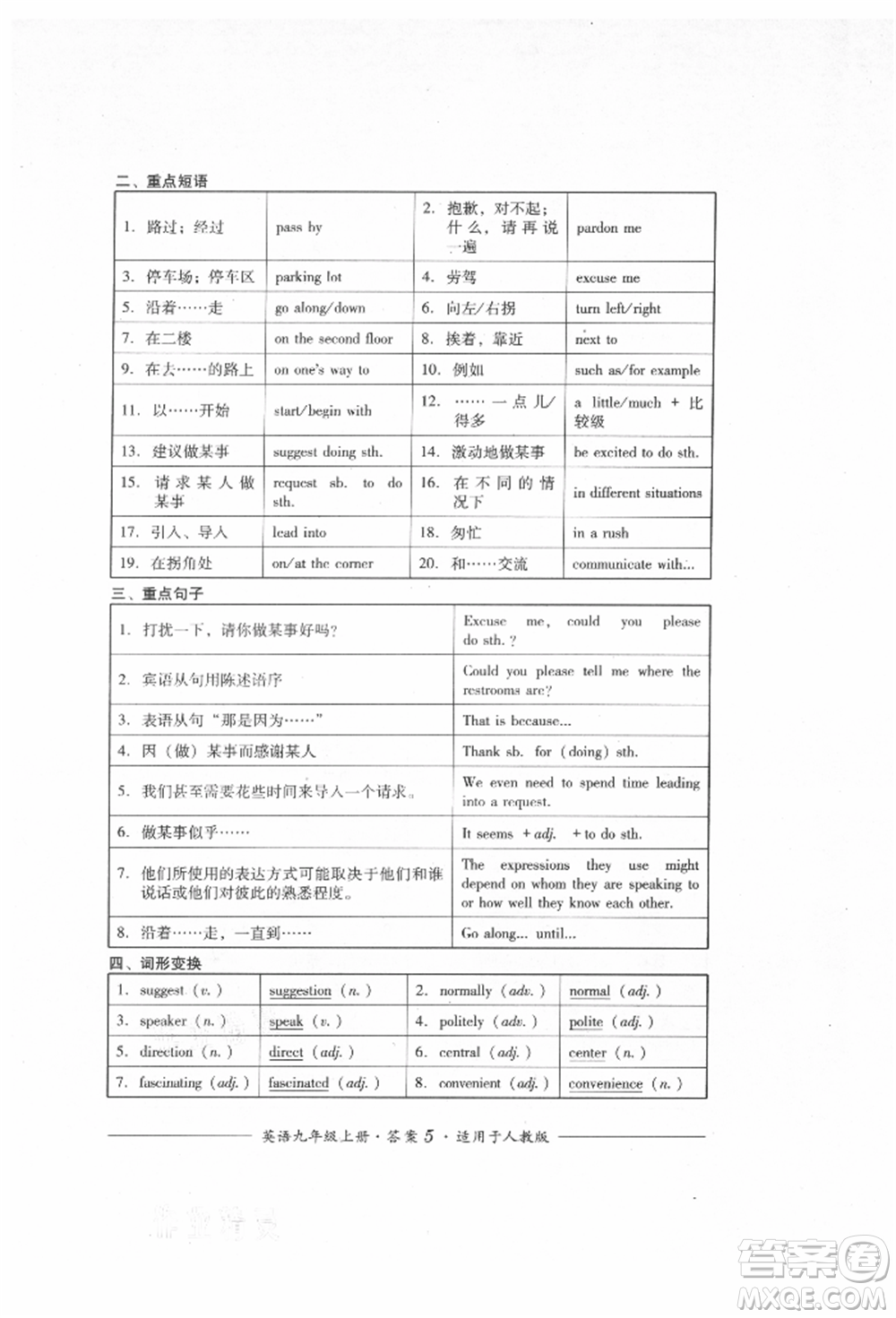 四川教育出版社2021單元測(cè)評(píng)九年級(jí)英語(yǔ)上冊(cè)人教版參考答案