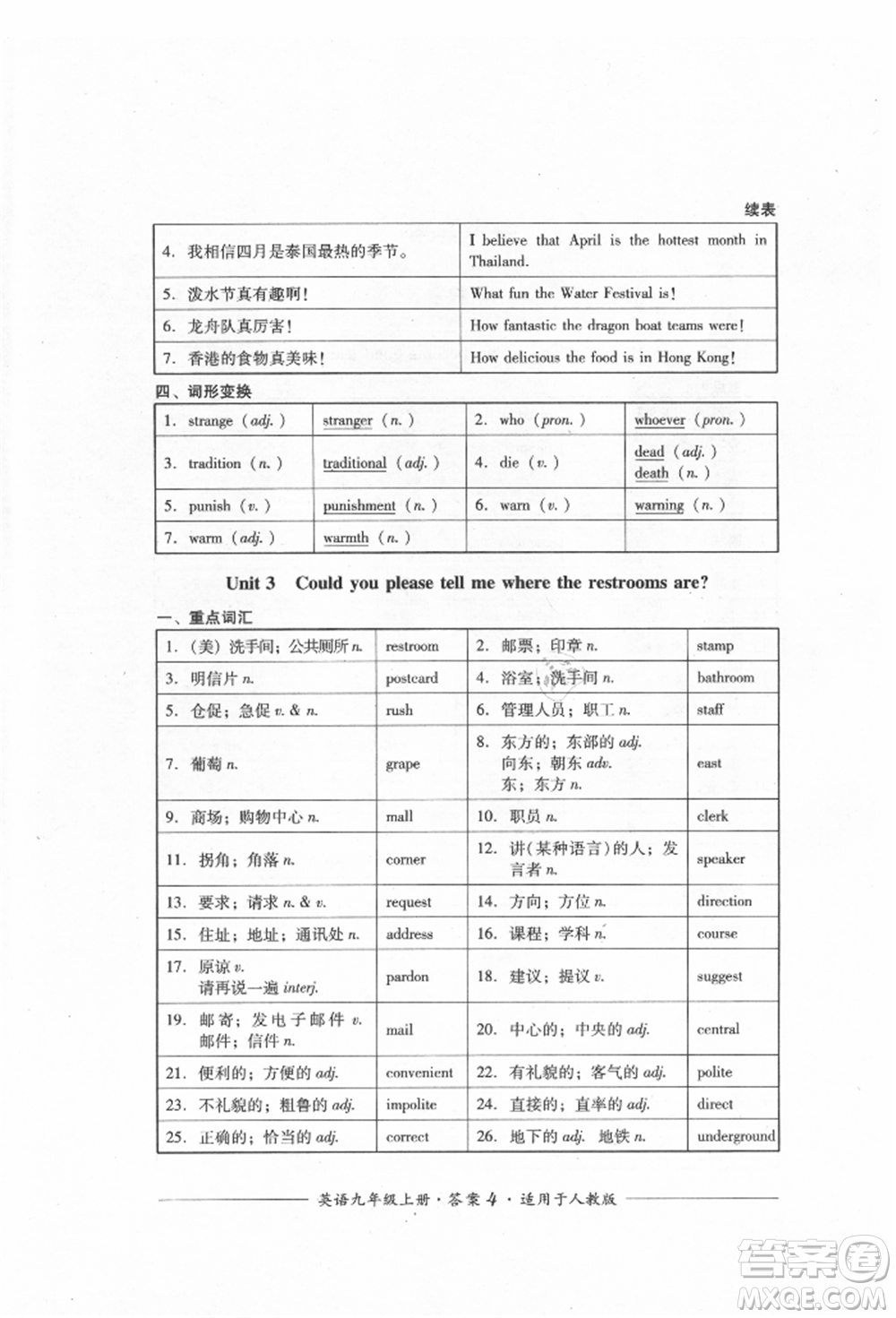 四川教育出版社2021單元測(cè)評(píng)九年級(jí)英語(yǔ)上冊(cè)人教版參考答案