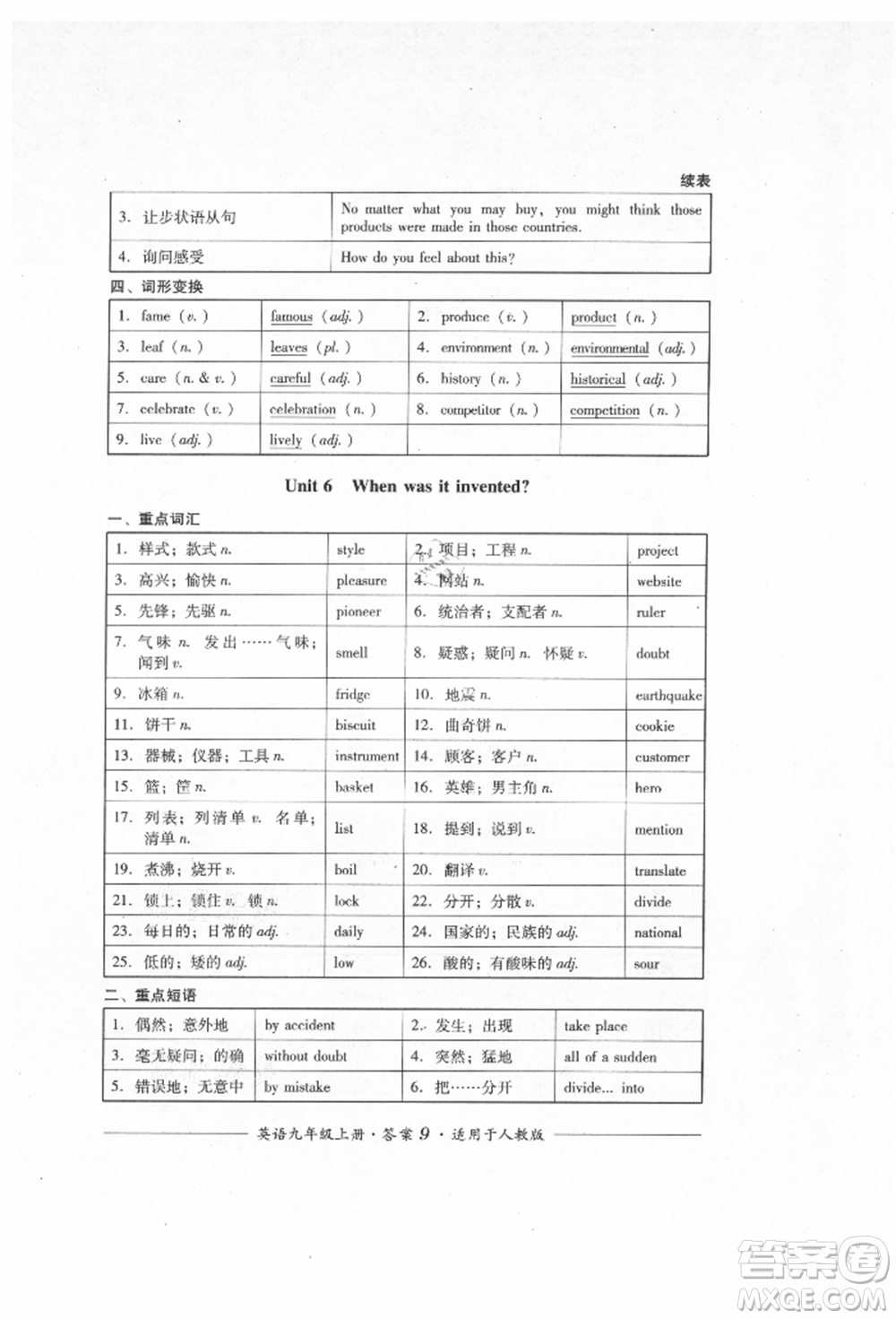 四川教育出版社2021單元測(cè)評(píng)九年級(jí)英語(yǔ)上冊(cè)人教版參考答案