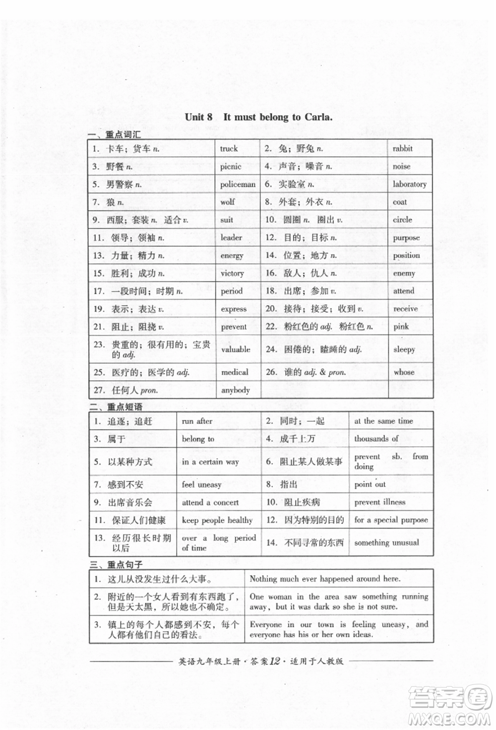四川教育出版社2021單元測(cè)評(píng)九年級(jí)英語(yǔ)上冊(cè)人教版參考答案