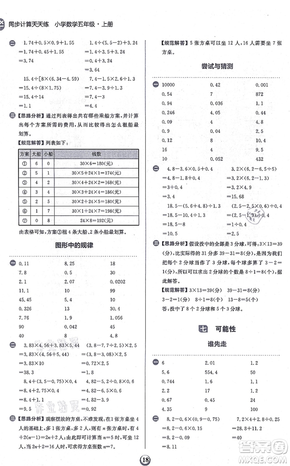 文化發(fā)展出版社2021金牛耳同步計算天天練五年級數(shù)學(xué)上冊B北師大版答案