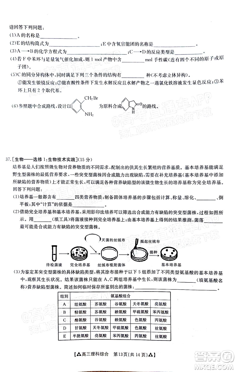 2022屆西南四省金太陽12月聯(lián)考高三理科綜合試題及答案